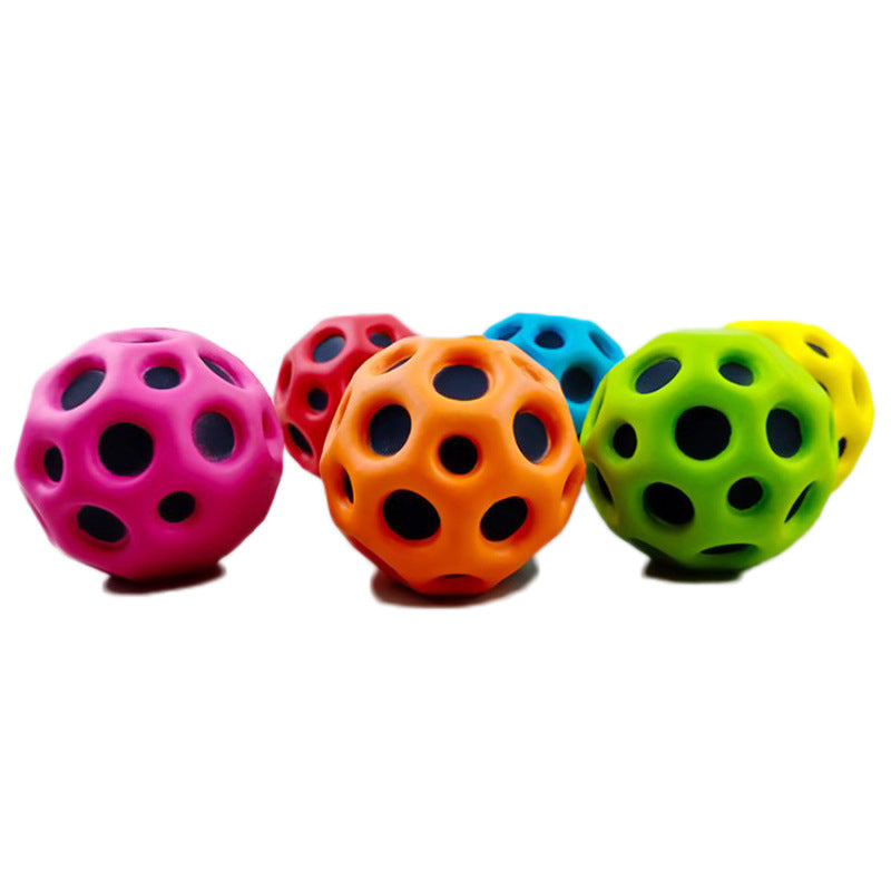 Hole Ball Soft Bouncy Ball Anti-fall Moon Shape Porous Bouncy Ball Kids Indoor Outdoor Toy Ergonomic Design